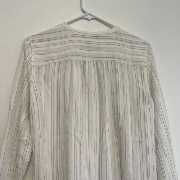 ANN TAYLOR LOFT White Black Textured Pinstripe Striped Long Sleeve Popover Tunic - Picture 14 of 16